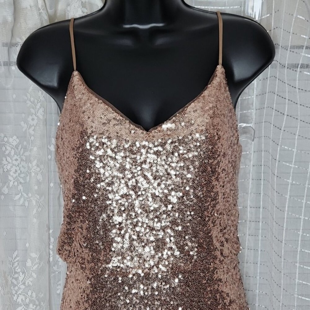 Jenny Yoo "Jules" Rose Gold Sequin Maxi Gown Sz4 - Picture 2 of 13